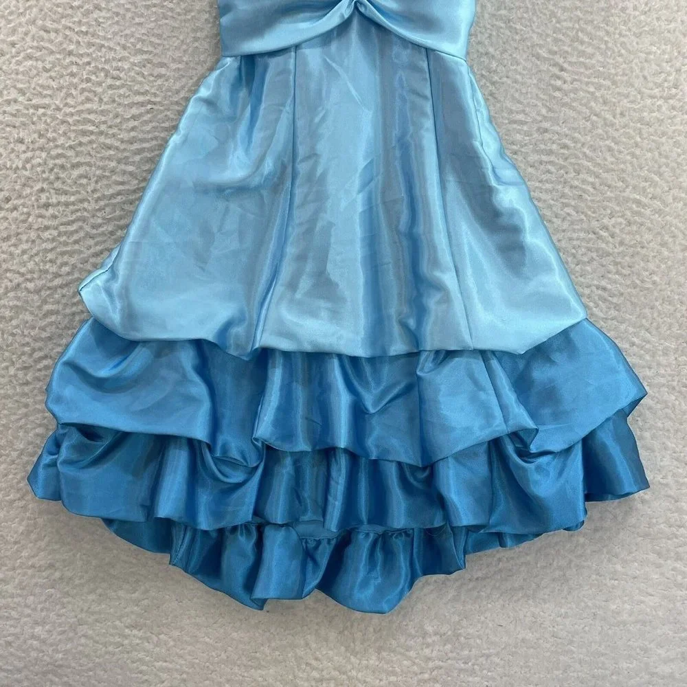 Y2K 2000s Baby Blue Satin Layer Open Back Halter Cinderella Fairy Mini Dress 4 S - Picture 4 of 8